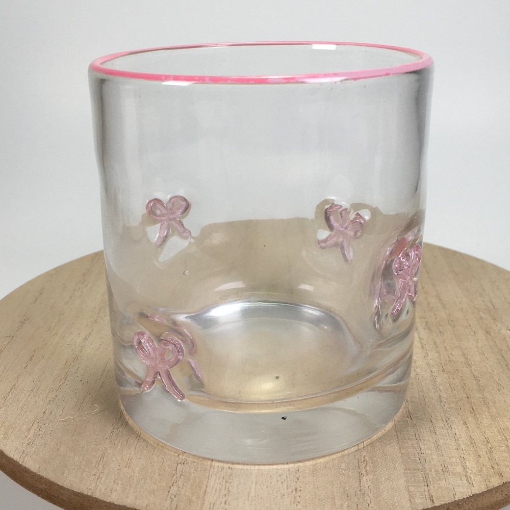 4” Rocks Glass Clear with Pink Ribbons - Picture 2 of 4